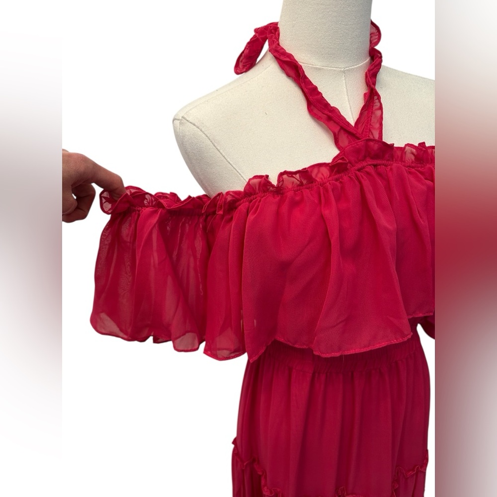 Misa Los Angeles Elegant Pink Fuchsia Off-Shoulder Maxi Dress Size XS NWT $425 - Picture 4 of 8
